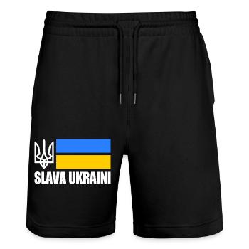 Ukraine flag - Stanley/Stella Trainer Unisex Organic Jogging Shorts - black - Front - Nik (191cm) & Marisol (170cm)