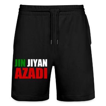 jin jiyan azadi - Stanley/Stella Unisex Bio Joggingshorts Trainer  - Schwarz - Vorne - Nik (191cm) & Marisol (170cm)