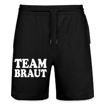 Team braut - Stanley/Stella Unisex Bio Joggingshorts Trainer  - Schwarz - Vorne - Nik (191cm) & Marisol (170cm)
