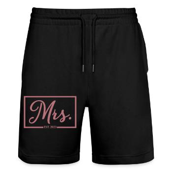 Mme Est. 2023 Fiançailles Mariage Douche nuptiale - Short de jogging bio TRAINER Stanley/Stella unisexe - noir - Devant - Nik (191cm) & Marisol (170cm)