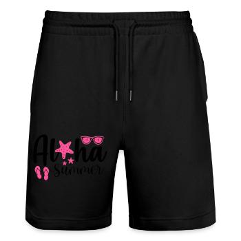 Aloha Summer - Stanley/Stella Trainer Unisex Organic Jogging Shorts - black - Front - Nik (191cm) & Marisol (170cm)