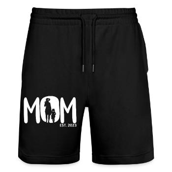 2023, Mama zu werden, Schwangerschaftsankündigung - Stanley/Stella Unisex Bio Joggingshorts Trainer  - Schwarz - Vorne - Nik (191cm) & Marisol (170cm)