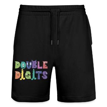 Cadeau de 10e anniversaire, 10 ans, pour garçons et filles - Short de jogging bio TRAINER Stanley/Stella unisexe - noir - Devant - Nik (191cm) & Marisol (170cm)