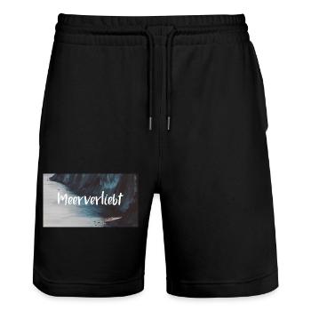 Meer Verliebt - Stanley/Stella Unisex Bio Joggingshorts Trainer  - Schwarz - Vorne - Nik (191cm) & Marisol (170cm)