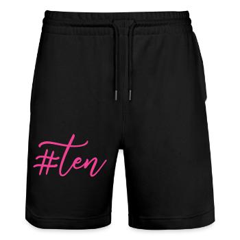 Cadeau de 10e anniversaire, 10 ans, pour garçons et filles - Short de jogging bio TRAINER Stanley/Stella unisexe - noir - Devant - Nik (191cm) & Marisol (170cm)