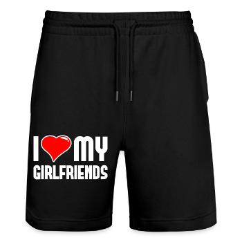I love My Girlfriends Polygamy Men Women - Stanley/Stella Trainer Unisex Organic Jogging Shorts - black - Front - Nik (191cm) & Marisol (170cm)