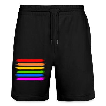 Regenbogen Regenbogenfahne - Stanley/Stella Unisex Bio Joggingshorts Trainer  - Schwarz - Vorne - Nik (191cm) & Marisol (170cm)