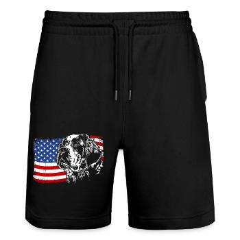 St. Bernard America Flag Dog Dogs Wilsigns - Stanley/Stella Trainer Unisex Organic Jogging Shorts - black - Front - Nik (191cm) & Marisol (170cm)