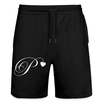 Lettre p calligraphie cœur - Short de jogging bio TRAINER Stanley/Stella unisexe - noir - Devant - Nik (191cm) & Marisol (170cm)