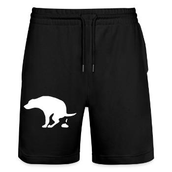 Dog doing his business - Stanley/Stella Trainer Unisex Organic Jogging Shorts - black - Front - Nik (191cm) & Marisol (170cm)