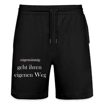 Eigensinnig Wortspiel Euphemismus - Stanley/Stella Unisex Bio Joggingshorts Trainer  - Schwarz - Vorne - Nik (191cm) & Marisol (170cm)