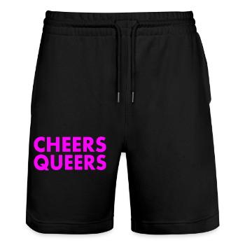 Cheers queers - Stanley/Stella Trainer Unisex Organic Jogging Shorts - black - Front - Nik (191cm) & Marisol (170cm)