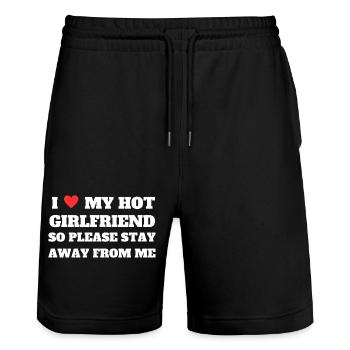 I Love My Girlfriend – Rester à l’écart Chemise drôle Cadeau - Short de jogging bio TRAINER Stanley/Stella unisexe - noir - Devant - Nik (191cm) & Marisol (170cm)