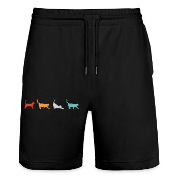 Katze Retro Katzen Silhouette - Stanley/Stella Unisex Bio Joggingshorts Trainer  - Schwarz - Vorne - Nik (191cm) & Marisol (170cm)