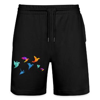 Oiseaux en papier multicolore - Short de jogging bio TRAINER Stanley/Stella unisexe - noir - Devant - Nik (191cm) & Marisol (170cm)