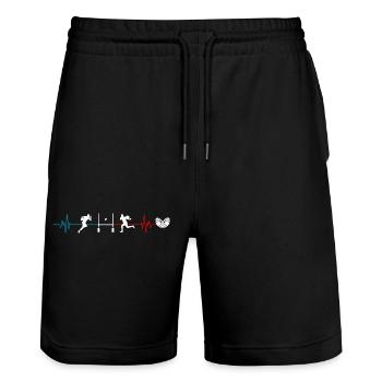 Rugby-Herzschlag Frankreich Geschenke-Team - Stanley/Stella Unisex Bio Joggingshorts Trainer  - Schwarz - Vorne - Nik (191cm) & Marisol (170cm)