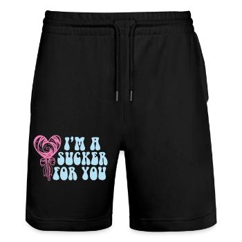 Citation de la Saint-Valentin Couple Matching I’m A - Short de jogging bio TRAINER Stanley/Stella unisexe - noir - Devant - Nik (191cm) & Marisol (170cm)