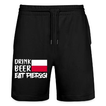 Boire de la bière manger Pierogi cuisine polonaise Polska nourriture - Short de jogging bio TRAINER Stanley/Stella unisexe - noir - Devant - Nik (191cm) & Marisol (170cm)