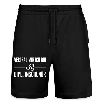 Vertrau mir ich bin Dipl. Inschenör Ingenieur - Stanley/Stella Unisex Bio Joggingshorts Trainer  - Schwarz - Vorne - Nik (191cm) & Marisol (170cm)
