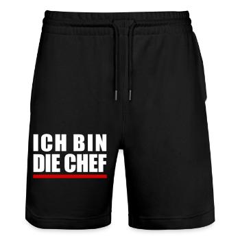 Ich bin "die" Chef - Stanley/Stella Unisex Bio Joggingshorts Trainer  - Schwarz - Vorne - Nik (191cm) & Marisol (170cm)