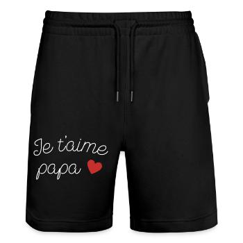 Je t'aime Papa - Père d'amour - I love you Father - Short de jogging bio TRAINER Stanley/Stella unisexe - noir - Devant - Nik (191cm) & Marisol (170cm)