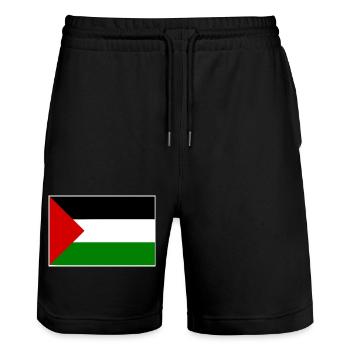 Free palestine - Stanley/Stella Trainer Unisex Organic Jogging Shorts - black - Front - Nik (191cm) & Marisol (170cm)