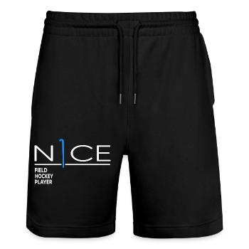Feldhockey Hockeyspieler Hockeyverein - Stanley/Stella Unisex Bio Joggingshorts Trainer  - Schwarz - Vorne - Nik (191cm) & Marisol (170cm)