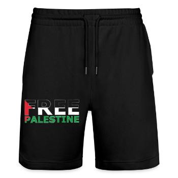 PALESTINE GRATUITE - Short de jogging bio TRAINER Stanley/Stella unisexe - noir - Devant - Nik (191cm) & Marisol (170cm)