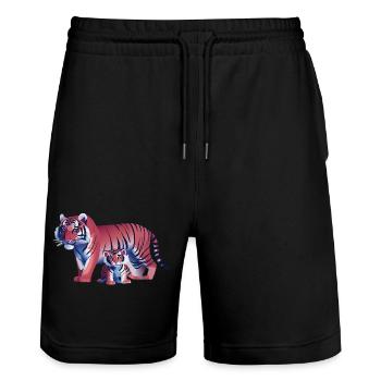 Two tigers, one heart (Dreamy Animals Collection) - Stanley/Stella Trainer Unisex Organic Jogging Shorts - black - Front - Nik (191cm) & Marisol (170cm)