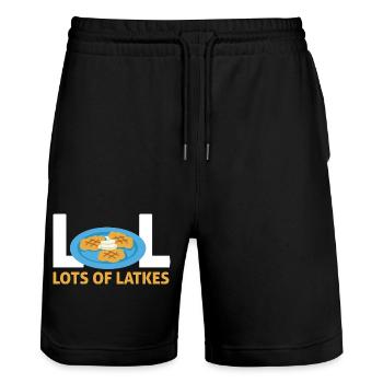 Jewish Happy Hanukkah Lot Of Latkes Costume - Stanley/Stella Trainer Unisex Organic Jogging Shorts - black - Front - Nik (191cm) & Marisol (170cm)