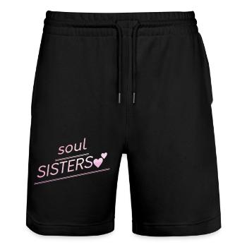 Amis - Âmes Sœurs - Short de jogging bio TRAINER Stanley/Stella unisexe - noir - Devant - Nik (191cm) & Marisol (170cm)
