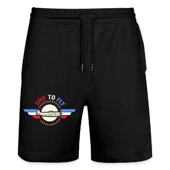 Live To Fly Stars & Stripes Aviator Flag Style - Stanley/Stella Trainer Unisex Organic Jogging Shorts - black - Front - Nik (191cm) & Marisol (170cm)