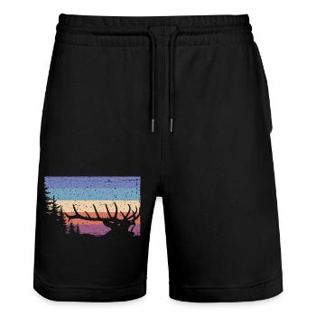 Hirsch - Stanley/Stella Unisex Bio Joggingshorts Trainer  - Schwarz - Vorne - Nik (191cm) & Marisol (170cm)