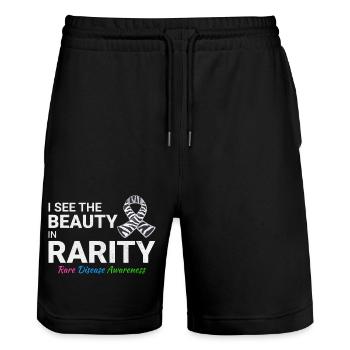 Sensibilisation aux maladies rares de la beauté dans la rareté - Short de jogging bio TRAINER Stanley/Stella unisexe - noir - Devant - Nik (191cm) & Marisol (170cm)