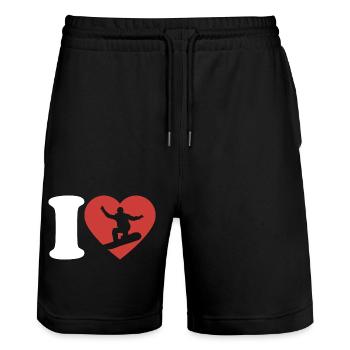 I Love Snowboard - Herz - Hobby - Stanley/Stella Unisex Bio Joggingshorts Trainer  - Schwarz - Vorne - Nik (191cm) & Marisol (170cm)