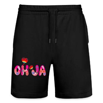 oh ja text adrettes rosa - Short de jogging bio TRAINER Stanley/Stella unisexe - noir - Devant - Nik (191cm) & Marisol (170cm)
