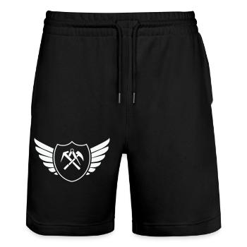 wappen shield dachdecker 1 - Stanley/Stella Unisex Bio Joggingshorts Trainer  - Schwarz - Vorne - Nik (191cm) & Marisol (170cm)