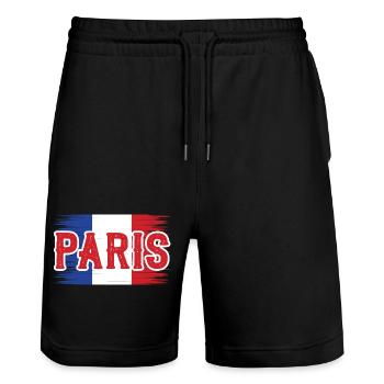 On est bien à Paris! - Short de jogging bio TRAINER Stanley/Stella unisexe - noir - Devant - Nik (191cm) & Marisol (170cm)