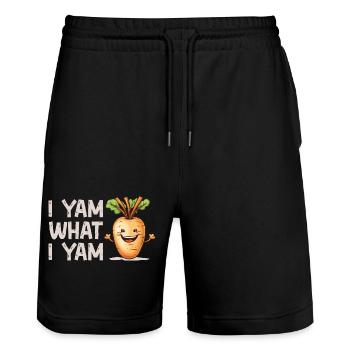 I Yam Qu’est-ce que je Yam Patate douce mignonne - Short de jogging bio TRAINER Stanley/Stella unisexe - noir - Devant - Nik (191cm) & Marisol (170cm)