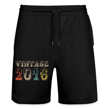 Vintage 2016 - 8 th birthday - 8 years old - Stanley/Stella Trainer Unisex Organic Jogging Shorts - black - Front - Nik (191cm) & Marisol (170cm)