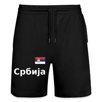 Look maillot Serbie - Србија - Flag Flag Chest - Short de jogging bio TRAINER Stanley/Stella unisexe - noir - Devant - Nik (191cm) & Marisol (170cm)