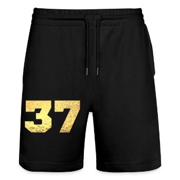 Number 37 Gold Glitter - 37th Anniversary - Stanley/Stella Trainer Unisex Organic Jogging Shorts - black - Front - Nik (191cm) & Marisol (170cm)