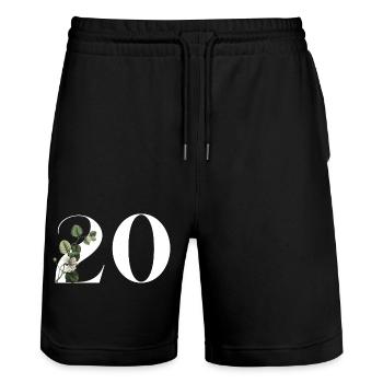 Nummer 20 Blumengrün -20. Geburtstag Blumen - Stanley/Stella Unisex Bio Joggingshorts Trainer  - Schwarz - Vorne - Nik (191cm) & Marisol (170cm)
