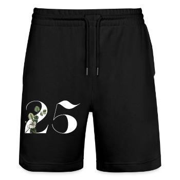 Number 25 Floral Green -25th Floral Birthday - Stanley/Stella Trainer Unisex Organic Jogging Shorts - black - Front - Nik (191cm) & Marisol (170cm)