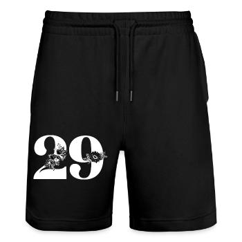 Nummer 29 Schwarze Blumen - 29. Blumenjubiläum - Stanley/Stella Unisex Bio Joggingshorts Trainer  - Schwarz - Vorne - Nik (191cm) & Marisol (170cm)