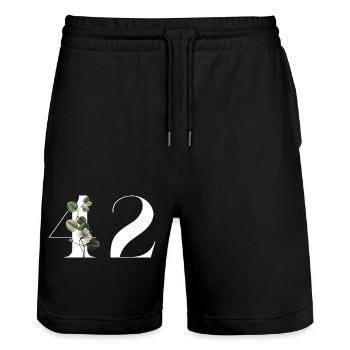 Numéro 42 floral vert - 42e anniversaire floral - Short de jogging bio TRAINER Stanley/Stella unisexe - noir - Devant - Nik (191cm) & Marisol (170cm)