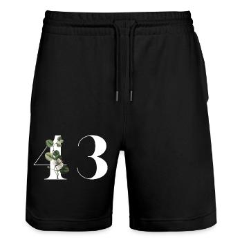 Numéro 43 floral vert - 43e anniversaire floral - Short de jogging bio TRAINER Stanley/Stella unisexe - noir - Devant - Nik (191cm) & Marisol (170cm)