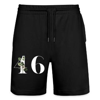 Nummer 46 Grüne Blumen - 46. Blumengeburtstag - Stanley/Stella Unisex Bio Joggingshorts Trainer  - Schwarz - Vorne - Nik (191cm) & Marisol (170cm)