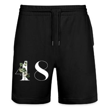 Numéro 48 floral vert - 48e anniversaire floral - Short de jogging bio TRAINER Stanley/Stella unisexe - noir - Devant - Nik (191cm) & Marisol (170cm)
