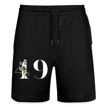 Number 49 Green Floral - 49th Floral Birthday - Stanley/Stella Trainer Unisex Organic Jogging Shorts - black - Front - Nik (191cm) & Marisol (170cm)